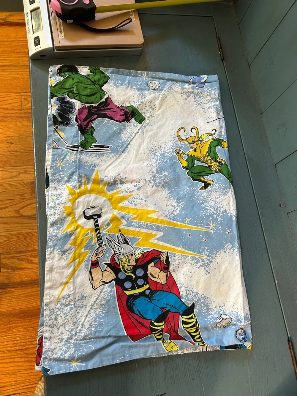Pottery Barn Kids Marvel Comics Superhero Print Pillow Sham - Blue 100% Organic